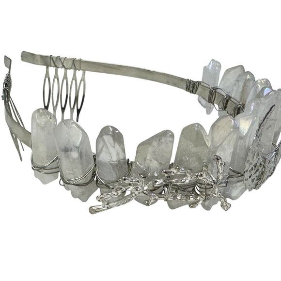 Aura Natural Raw Clear Quartz Angel Crystal Goddess Tiara Crown Wrapped Silver main image 11